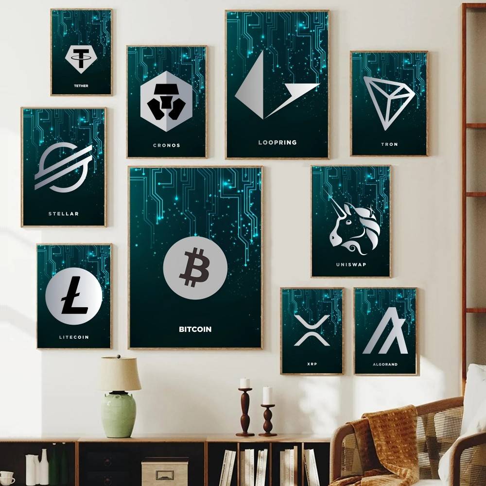 Tech Office Wallpaper - Plakat z symbolem kryptowalut, obraz z