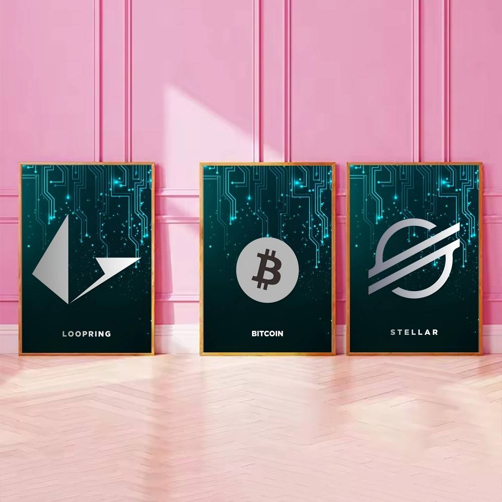 Plakat z symbolem kryptowalut, – Tech Office Wallpaper recenzja i cena