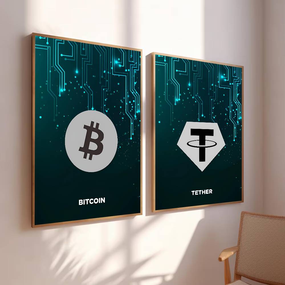 Plakat z symbolem kryptowalut, – Tech Office Wallpaper recenzja i cena